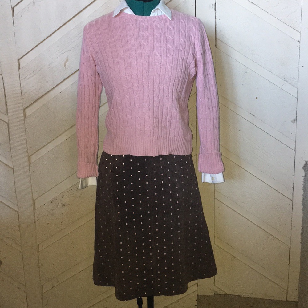 Perforated leather A-line skirt w pink contrast
